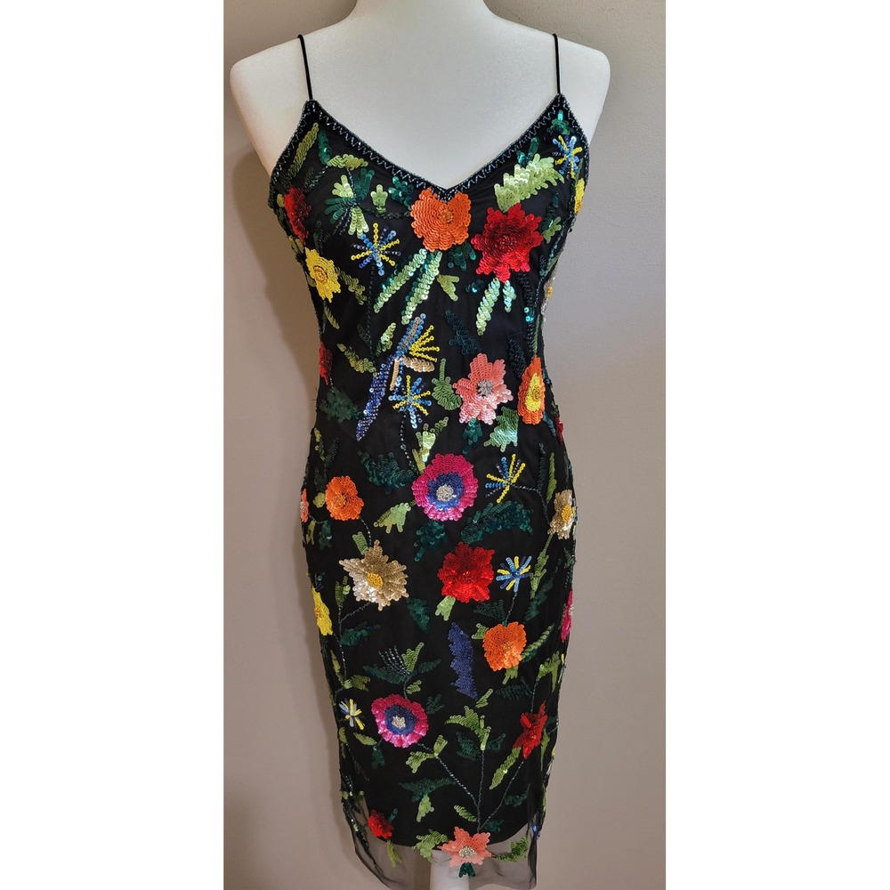 AIDAN Floral Embossed Sequined Cocktail Dress